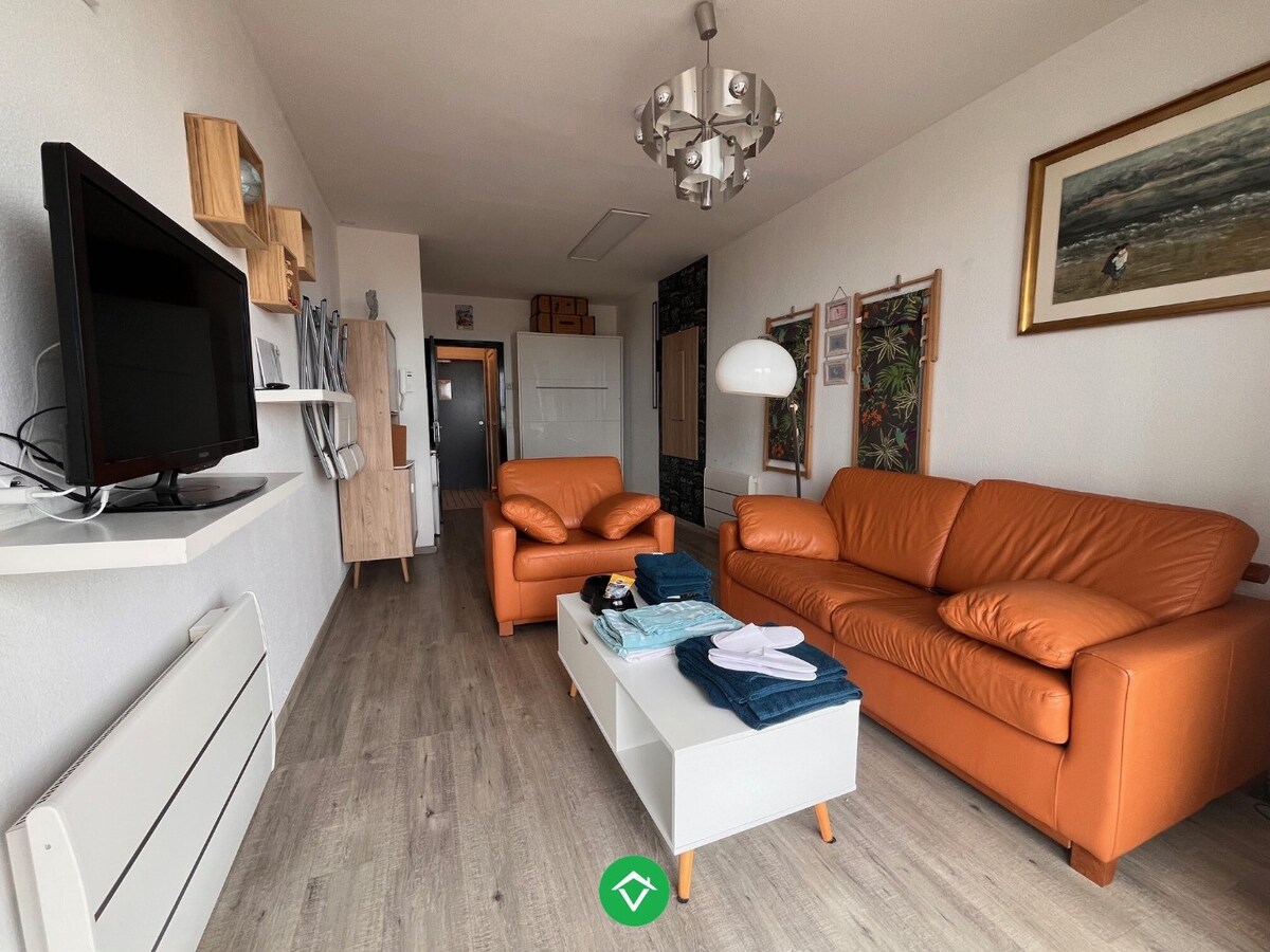 Vernieuwde gelijkvloersstudio met frontaal zeezicht, aan de dijk van Raversijde 