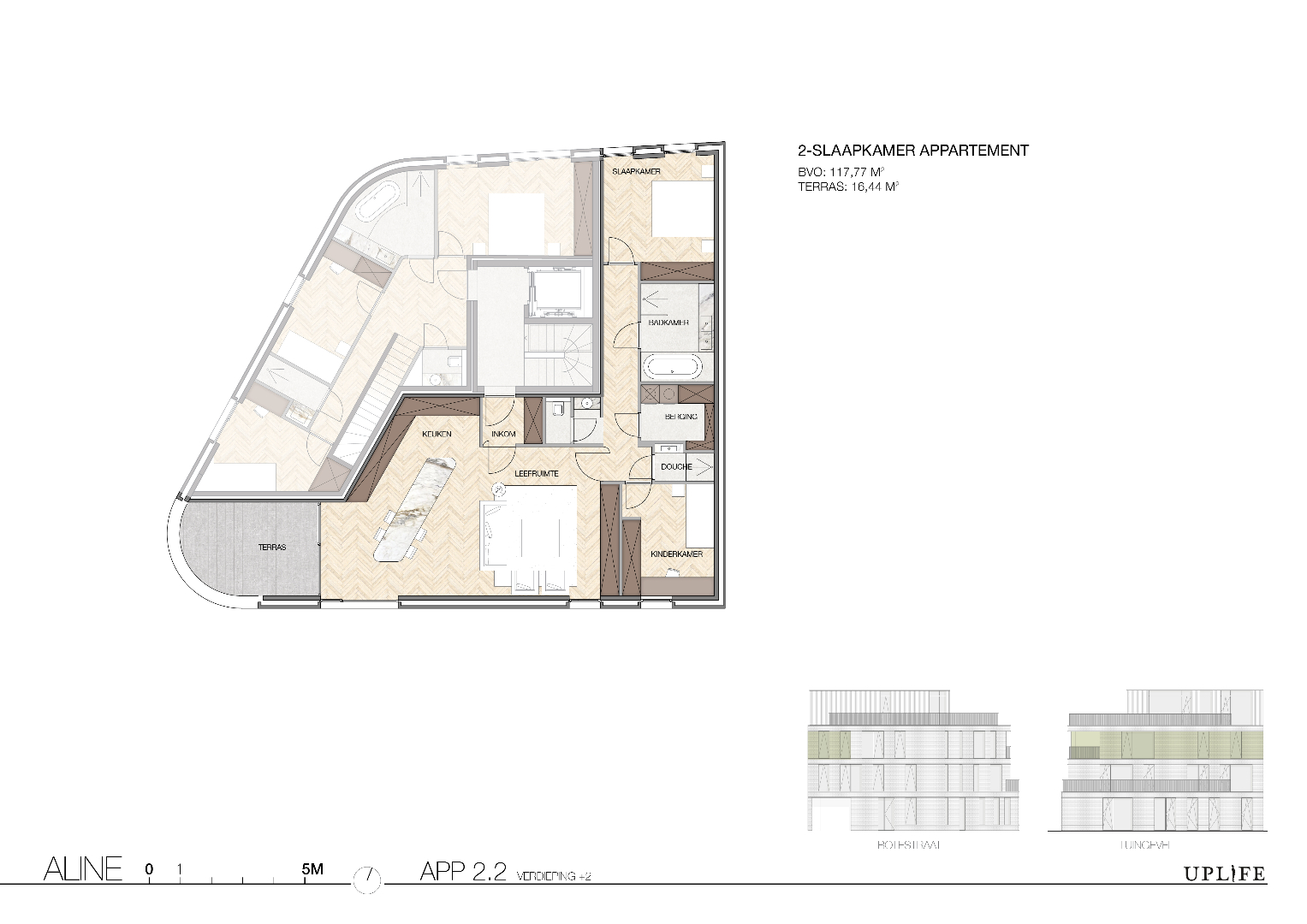 Hoogwaardig &amp; kwalitatief afgewerkt 2-slaapkamer appartement (2.2) gelegen in centrum Wondelgem. 