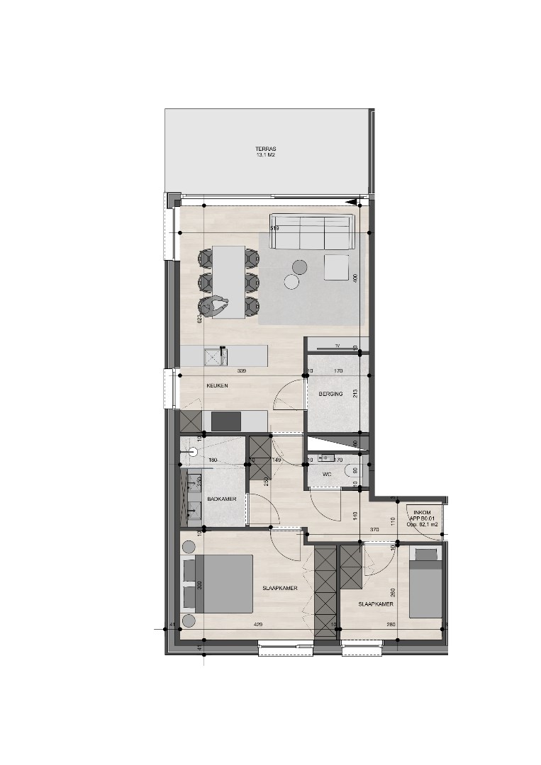 Gelijkvloers appartement van 82,10m&#178; met twee slaapkamers 