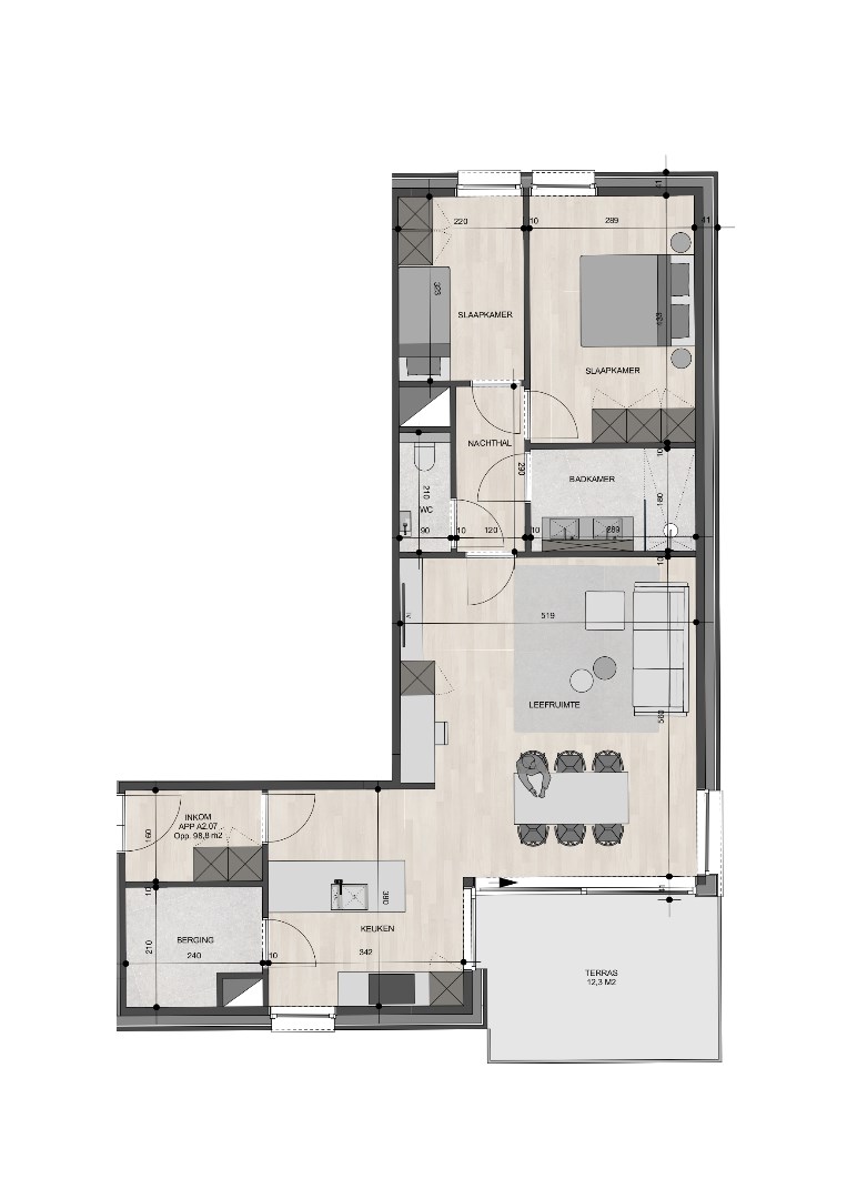 Appartement op de 2de verdieping van 98,80m&#178; met twee slaapkamers 