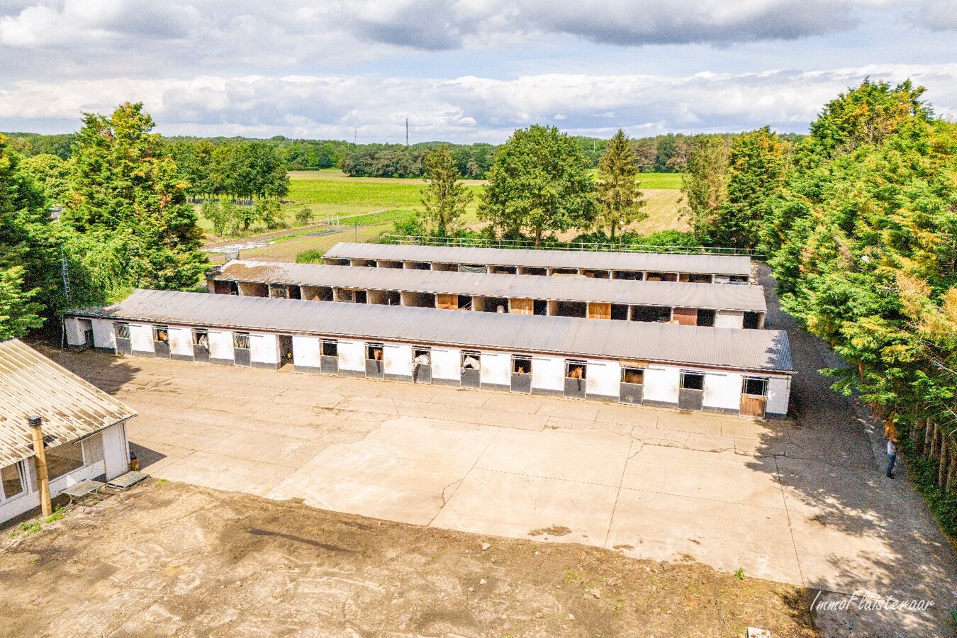 Paardenaccommodatie met 46 stallen, buitenpiste en hangaar op ca. 55 are te Linkhout (Lummen) 