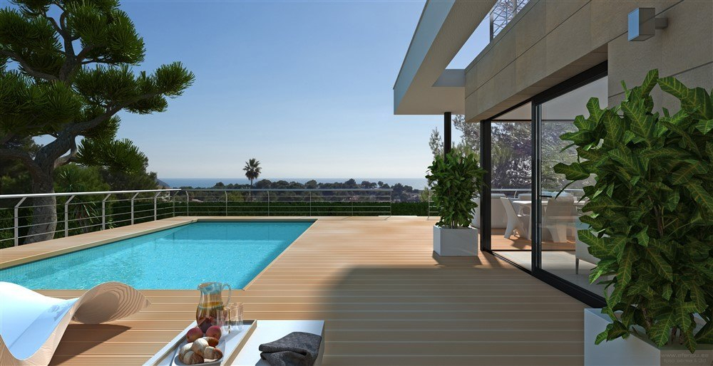 Moderne villa met zeezicht te koop in Moraira 