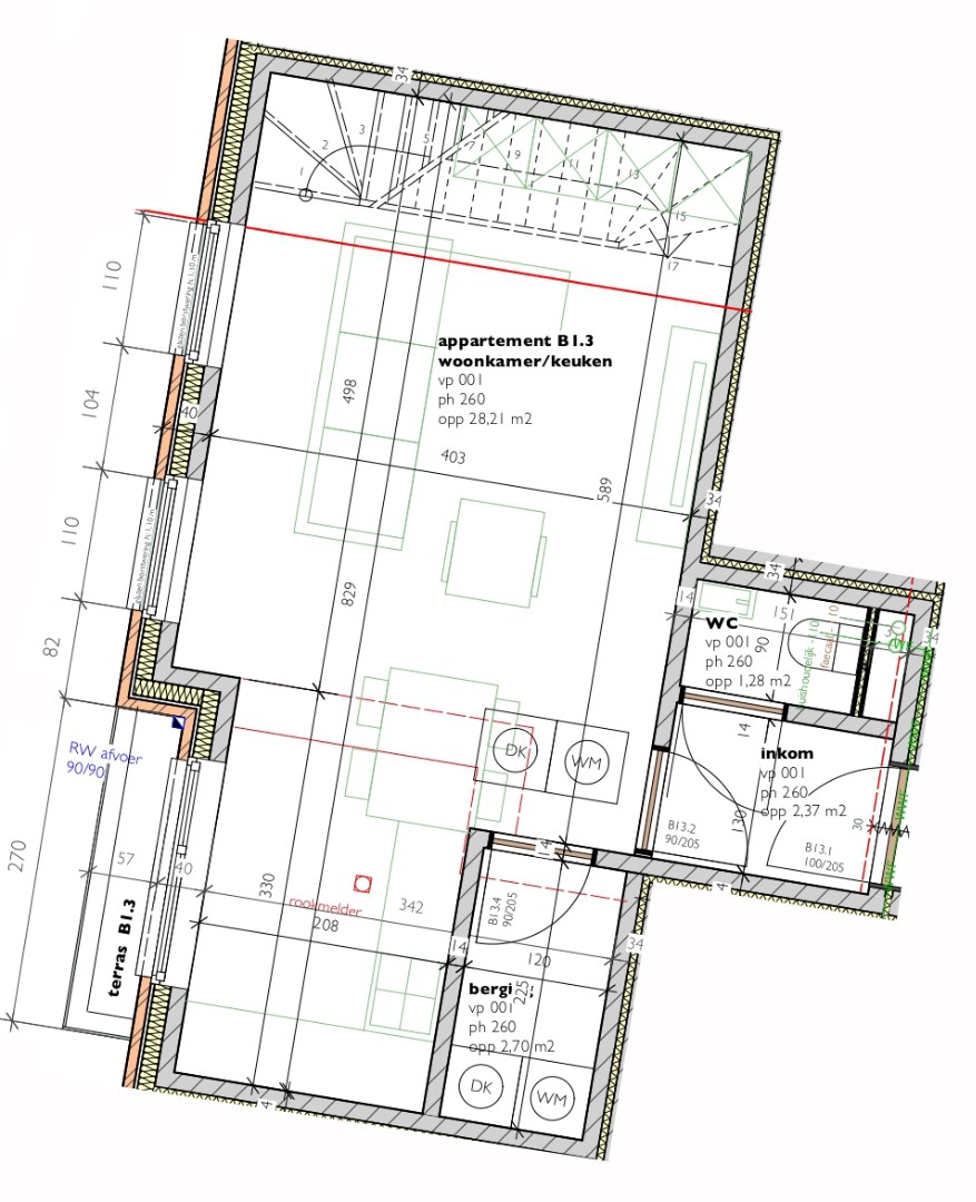 Duplex-appartement  (B1.3)  van 76,18m&#178; met 1 slaapkamer en terras 