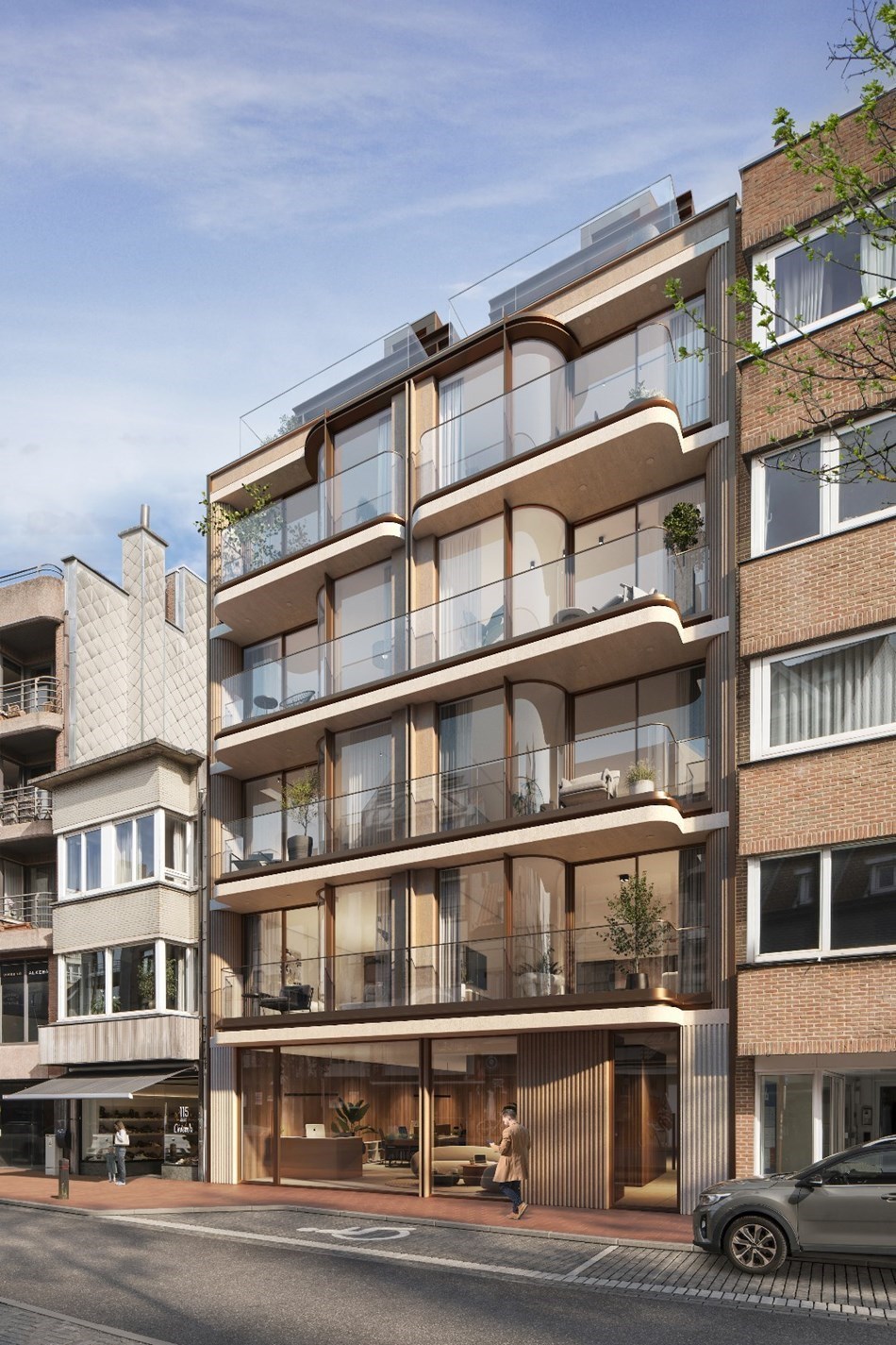 Ruim (90 m2) nieuwbouw appartement met 2 slaapkamers en terras gelegen  op de Lippenslaan in hartje van Knokke. 