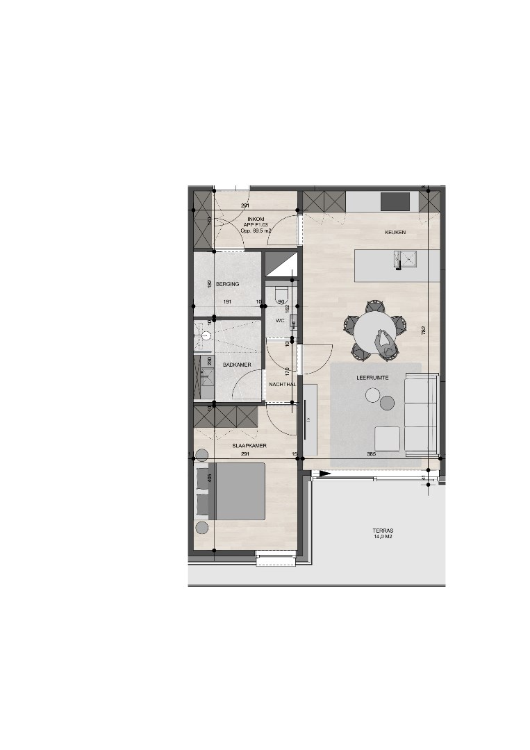 Appartement op de 1ste verdieping van 69,50m&#178; met &#233;&#233;n slaapkamer 