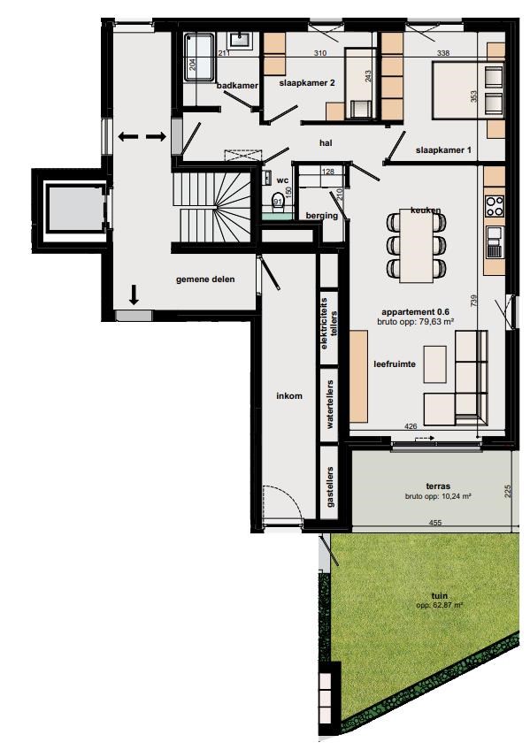 Gelijkvloers appartement met carport, staanplaats en 2 plaatsen in de fietsstalling 