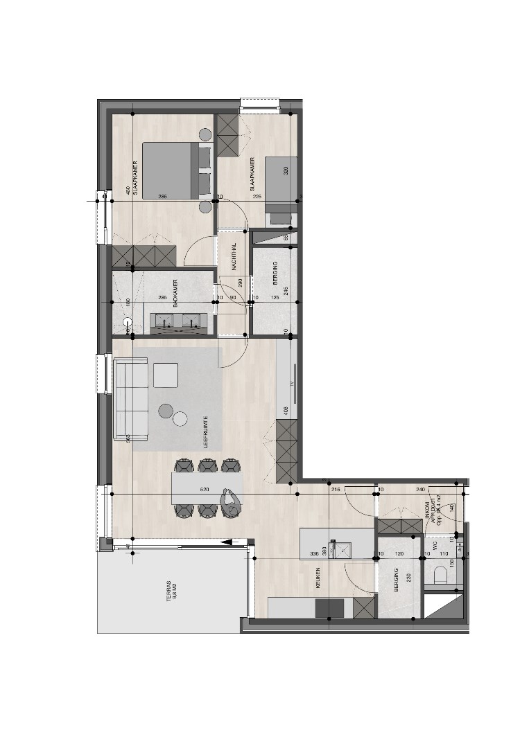 Gelijkvloers appartement van 98,40m&#178; met twee slaapkamers 