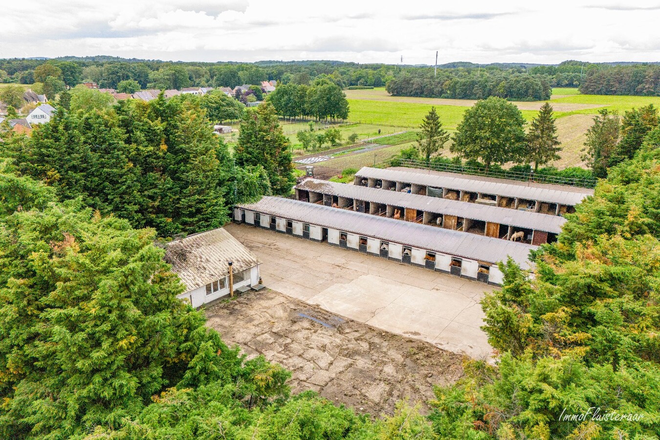 Paardenaccommodatie met 46 stallen, buitenpiste en hangaar op ca. 55 are te Linkhout (Lummen) 