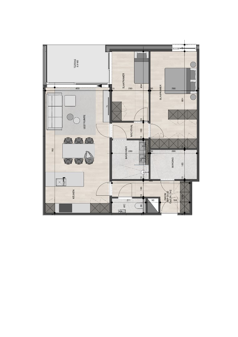 Gelijkvloers appartement van 94,10m&#178; met twee slaapkamers 