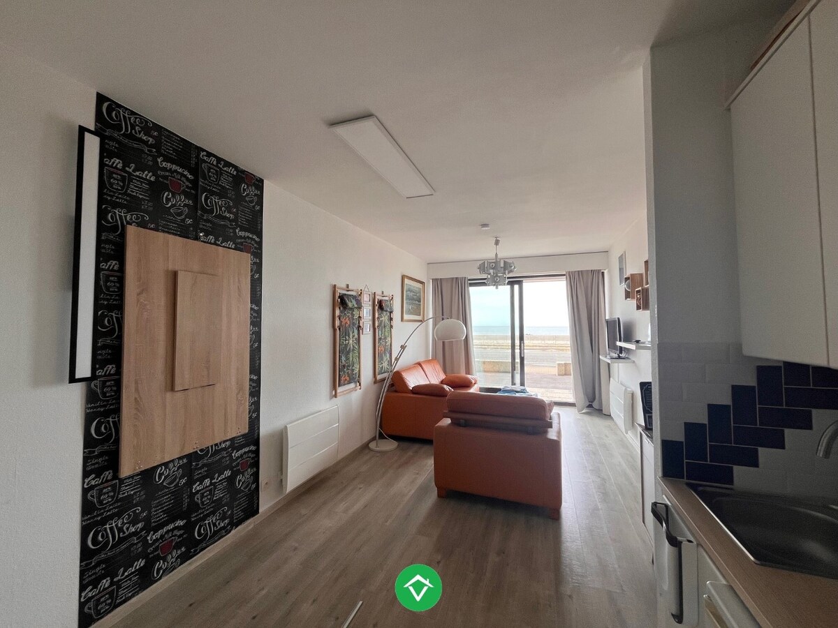 Vernieuwde gelijkvloersstudio met frontaal zeezicht, aan de dijk van Raversijde 