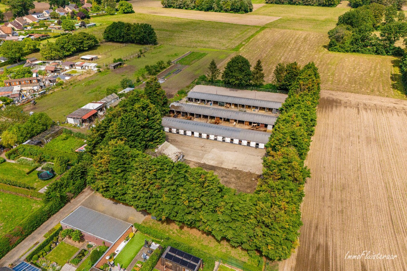 Paardenaccommodatie met 46 stallen, buitenpiste en hangaar op ca. 55 are te Linkhout (Lummen) 