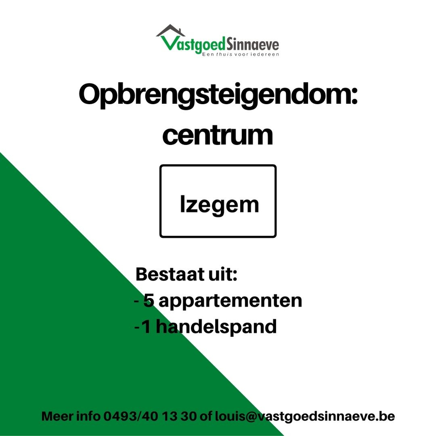 Discrete verkoop: opbrengsteigendom met 5 appartementen en 1 handelspand te Izegem 