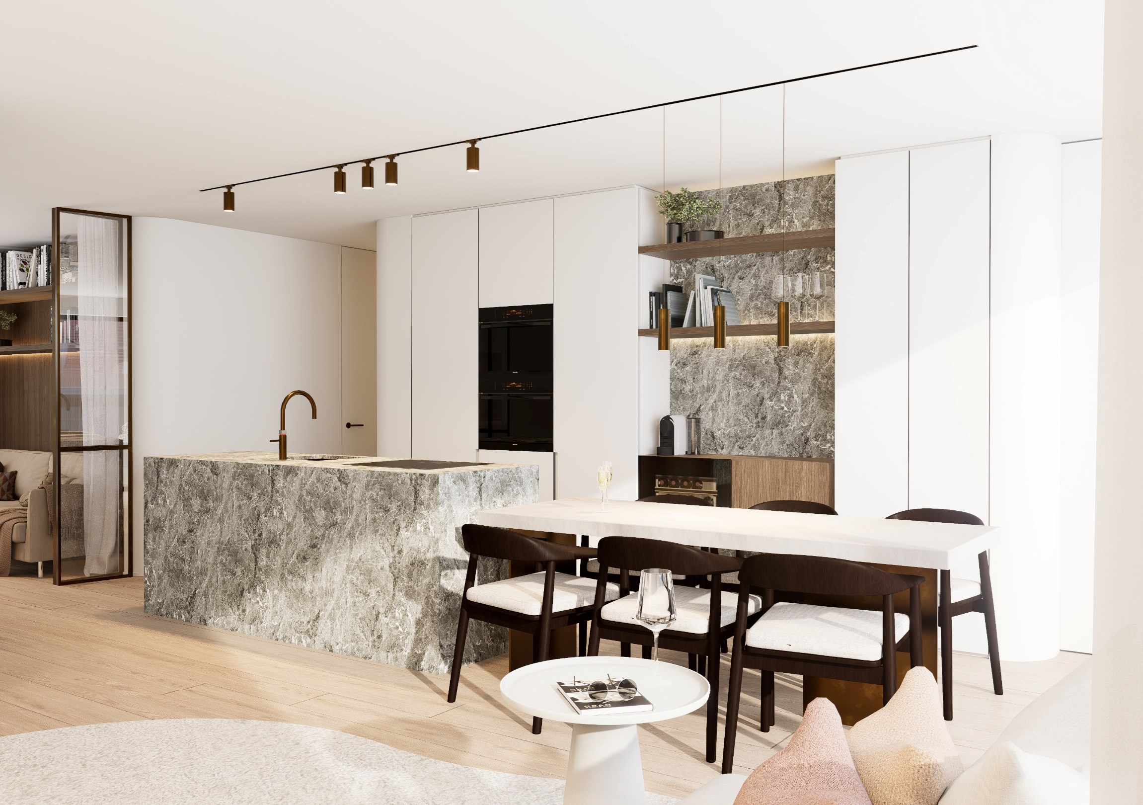 Uniek penthouse-appartement voorzien van gigantische terrassen aan de voorzijde en achterzijde (Mog. tot aankoop van een inpandige garage). 
