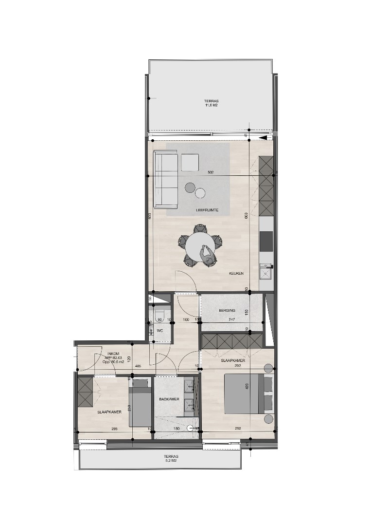 Appartement op de 2de verdieping van 80,50m&#178; met twee slaapkamers 