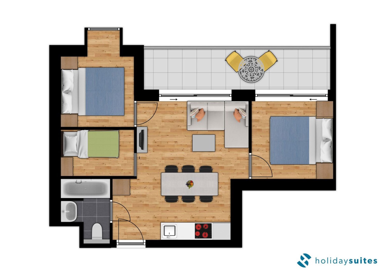 Business flat met 2 aparte slaapkamers en slaaphoek in Holiday Suites Zeebrugge (6p) 