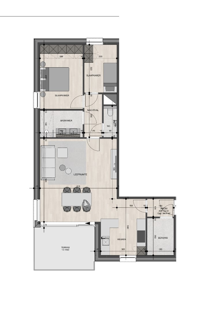 Appartement op de 2de verdieping van 94,40m&#178; met twee slaapkamers 