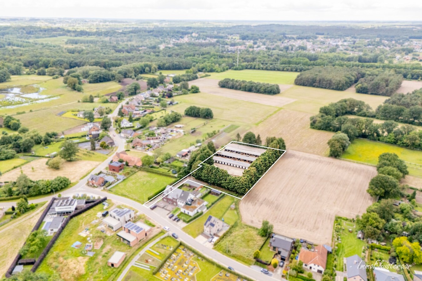 Paardenaccommodatie met 46 stallen, buitenpiste en hangaar op ca. 55 are te Linkhout (Lummen) 