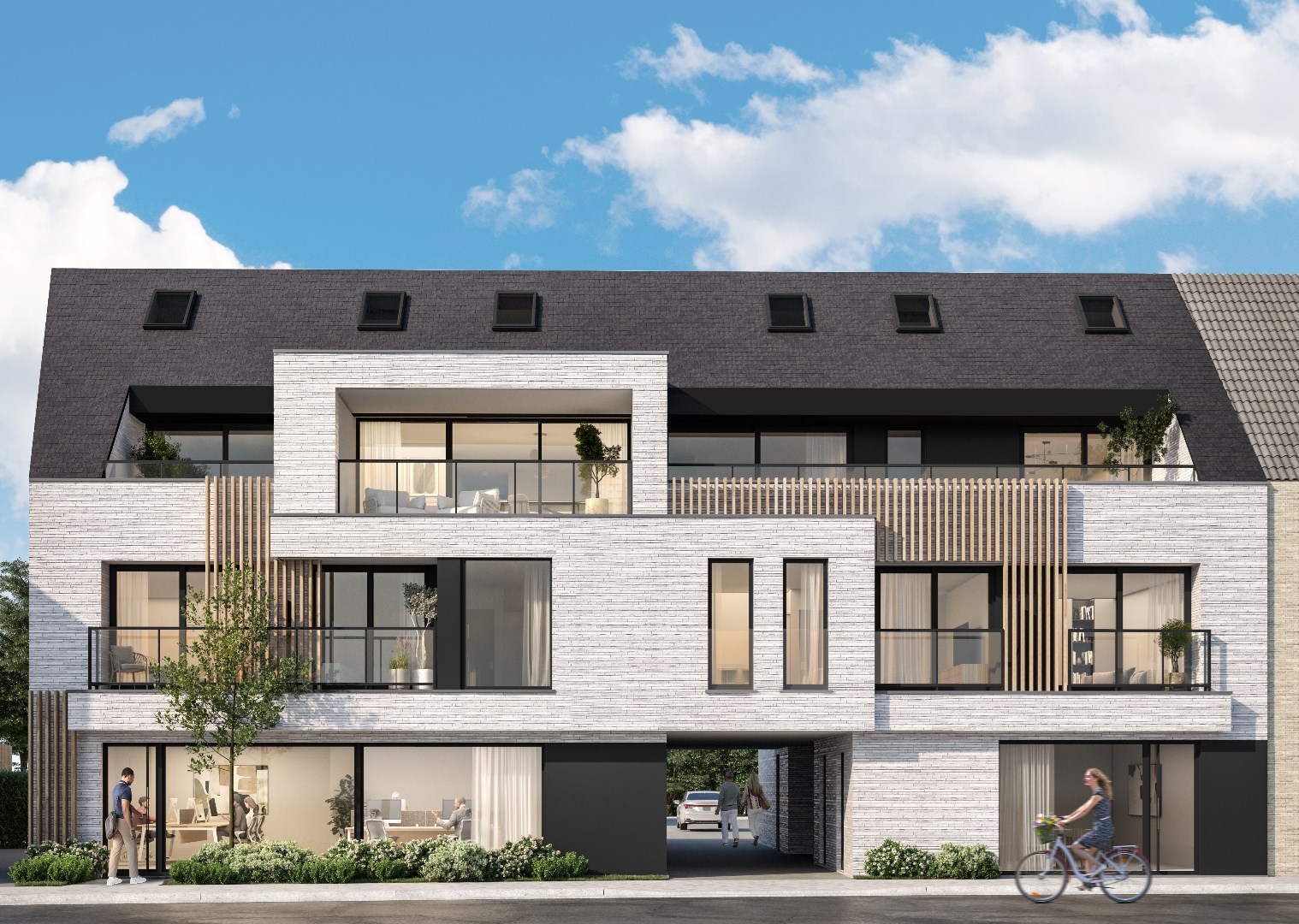 Centraal gelegen nieuw te bouwen handelsruimte met gelijkvloersappartement in Waregem! 