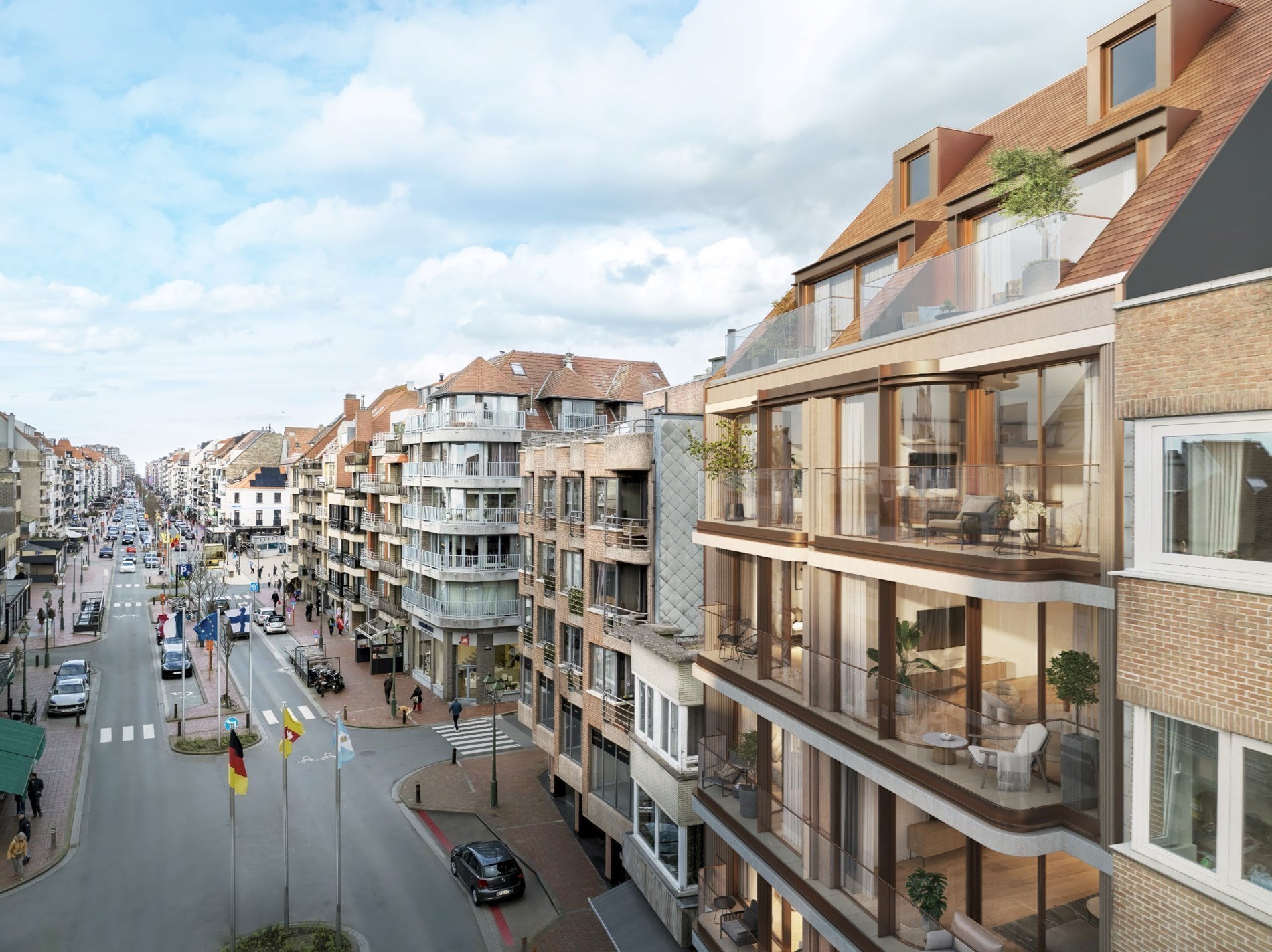 Ruim (90 m2) nieuwbouw appartement met 2 slaapkamers en terras gelegen  op de Lippenslaan in hartje van Knokke. 