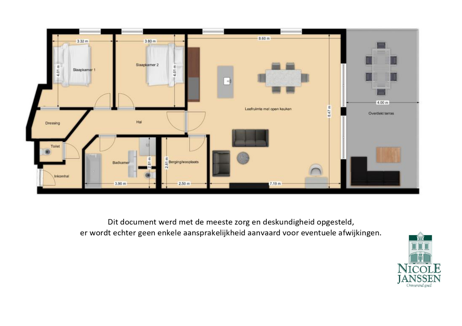 Royaal ingedeeld penthouse met twee slaapkamers, twee autostaanplaatsen en gezellig overdekt terras 