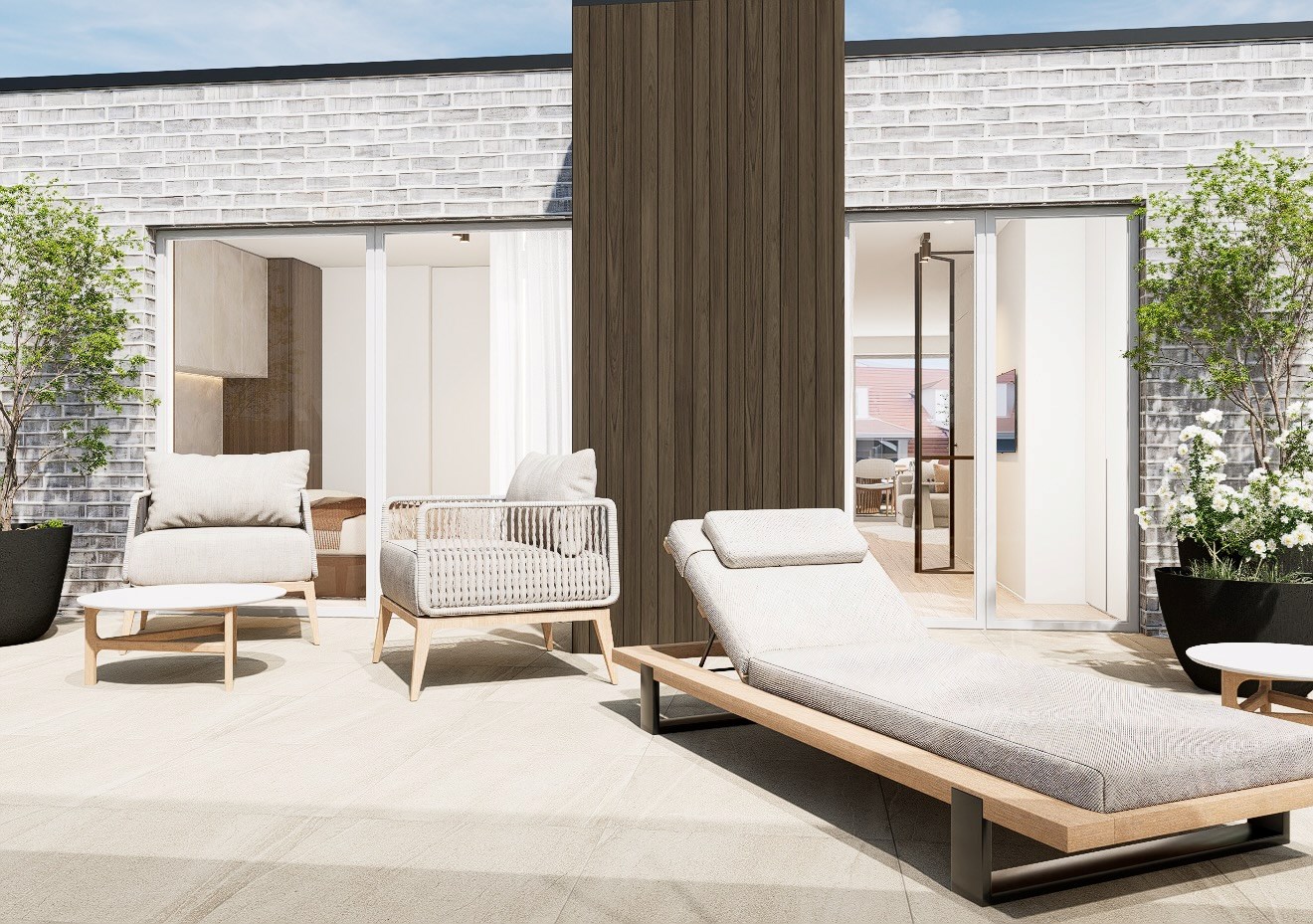 Uniek penthouse-appartement voorzien van gigantische terrassen aan de voorzijde en achterzijde (Mog. tot aankoop van een inpandige garage). 