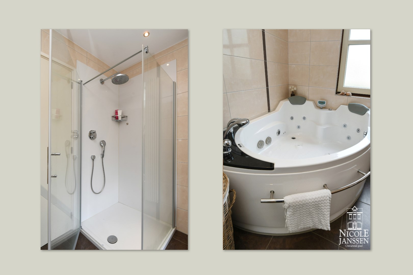 Badkamer met grote whirlpool/hoekbad en vernieuwde douche