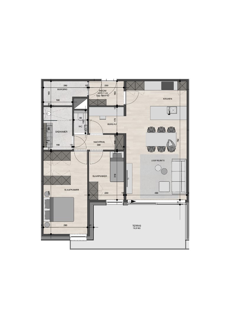 Appartement op de 1ste verdieping van 89,60m&#178; met twee slaapkamers 