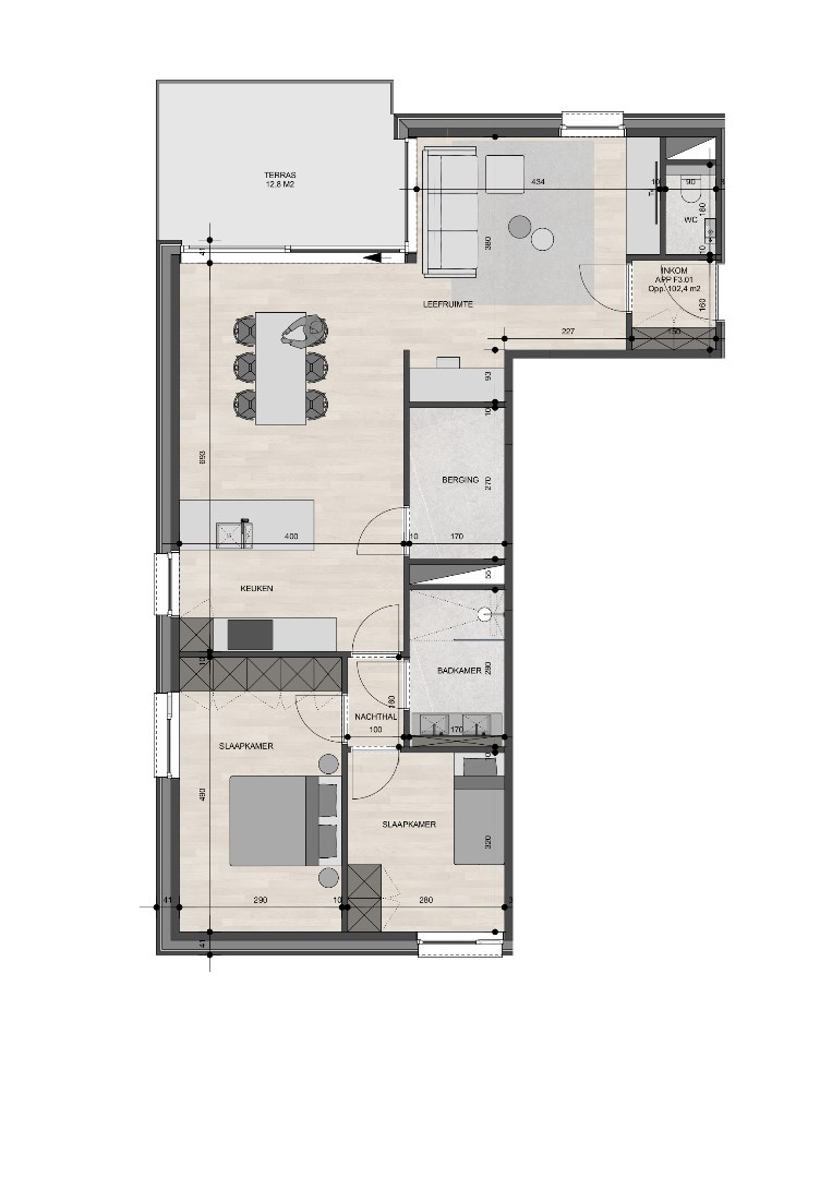 Penthouse op de 3de verdieping van 102,40m&#178; met twee slaapkamers 