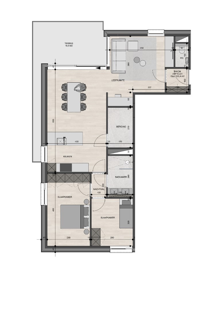 Appartement op de 2de verdieping van 102,40m&#178; met twee slaapkamers 