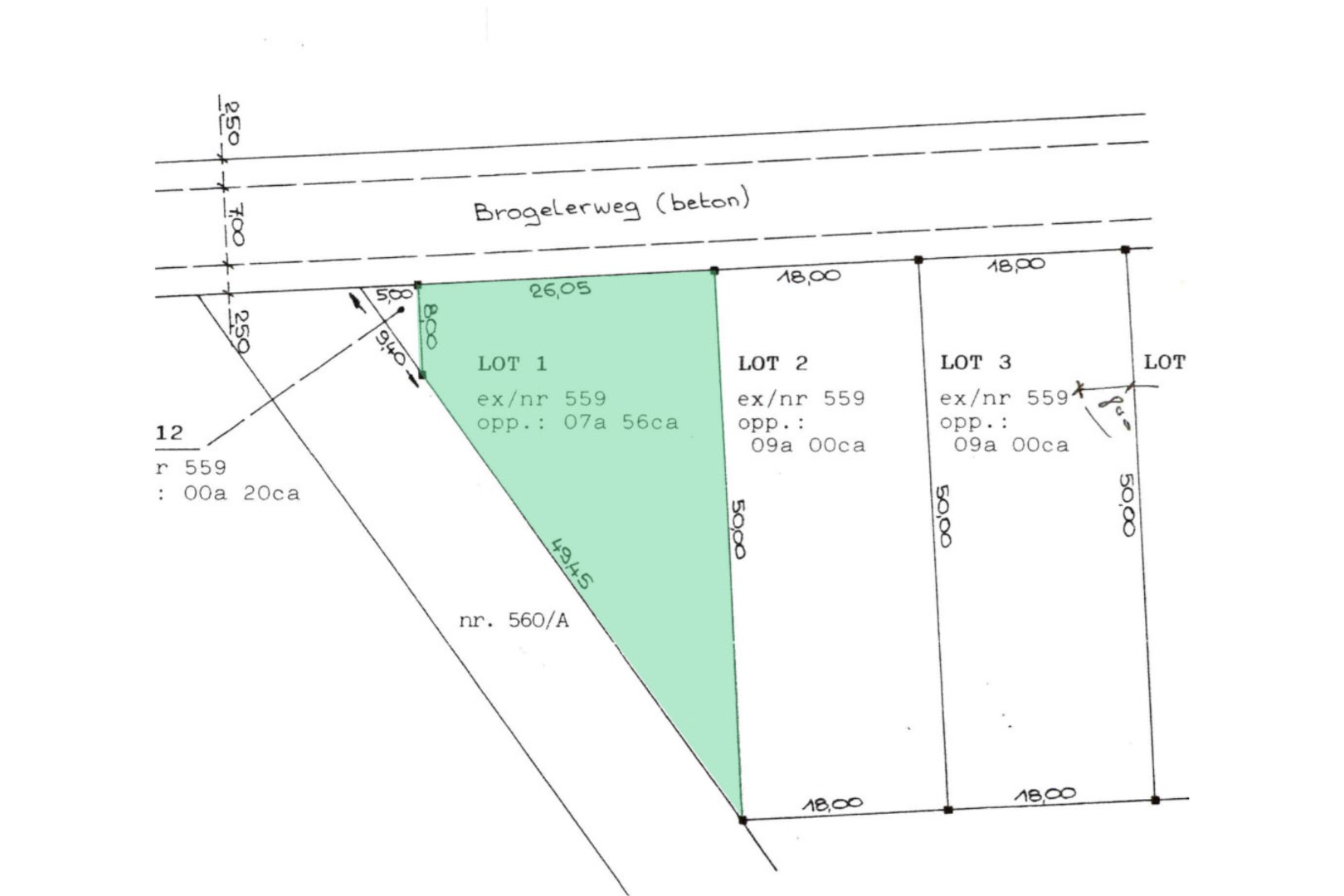 Perceel bouwgrond voor open bebouwing van 07a 56ca 
